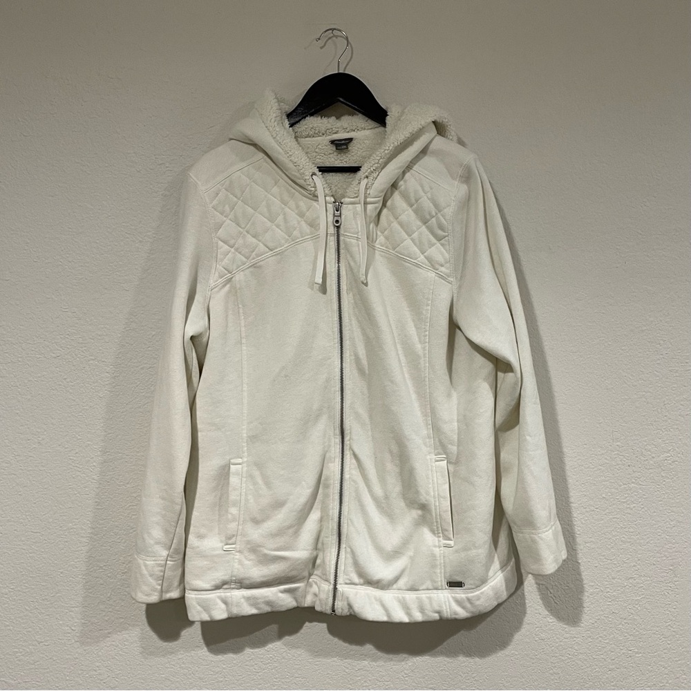 Eddie Bauer Ivory Sherpa Lined Zip‑Up Hoodie – Women’s Size 2XL